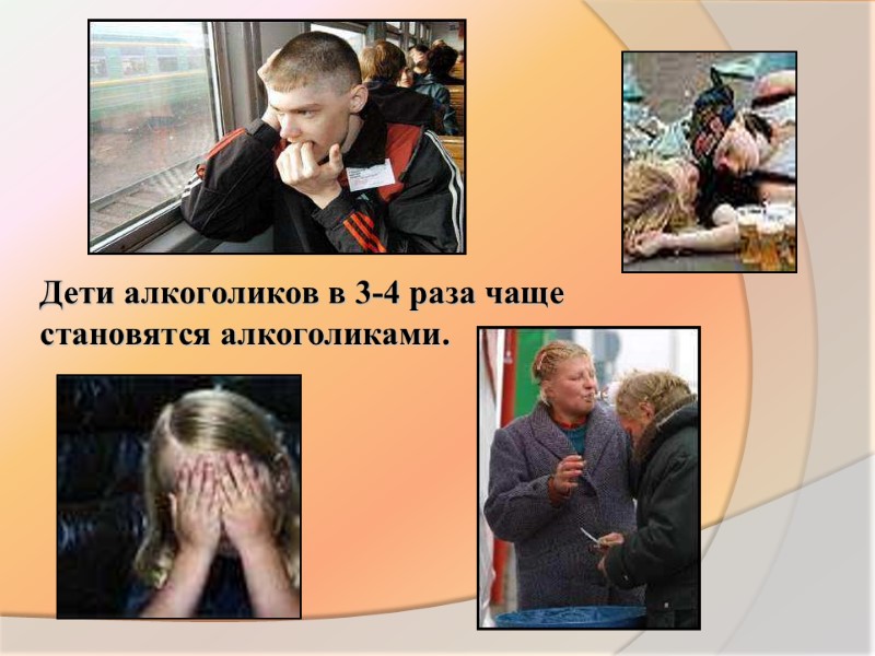 Дети алкоголиков в 3-4 раза чаще становятся алкоголиками.